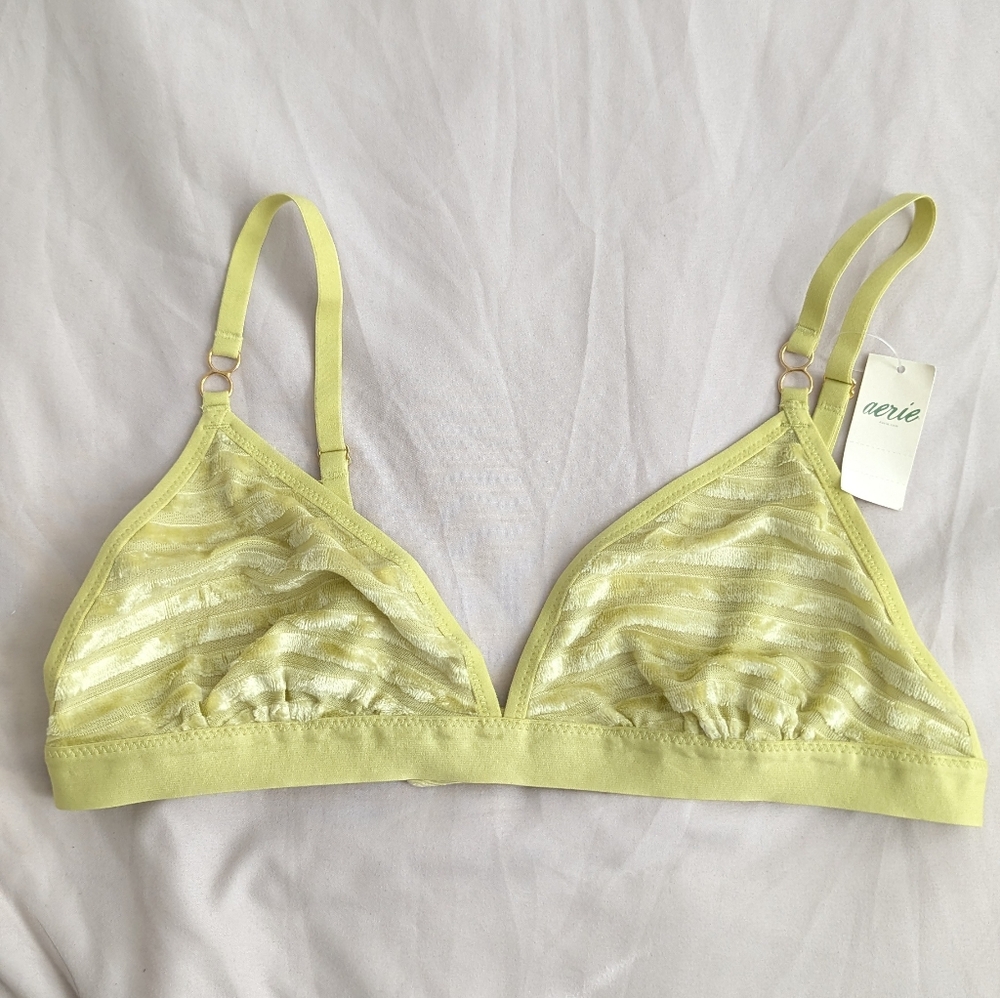 New Aerie Velvet Mesh Stripe Triangle Bralette‎ Bra Large NWT - Picture 2 of 6